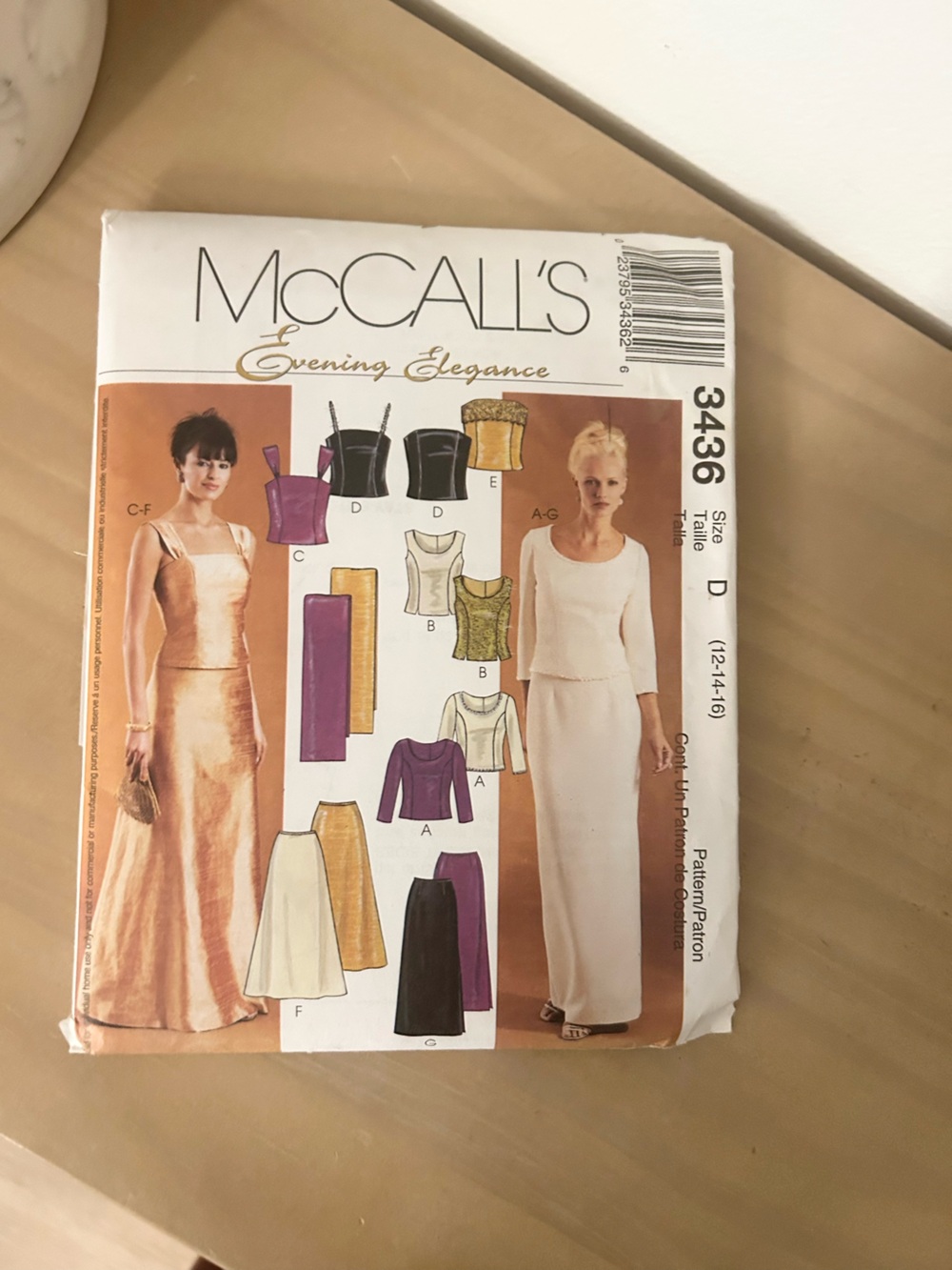 Vintage McCall’s 3436 Misses Lined Tops, Skirts & Stole Sewing Pattern 12-16